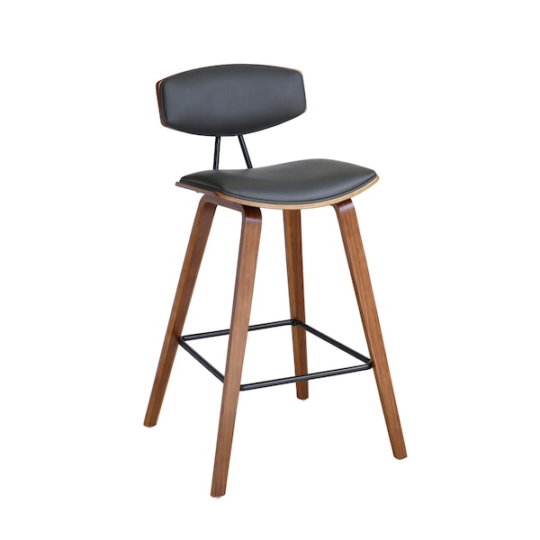 Armen Living Fox 28.5" Bar Height Gray Faux Leather and Walnut Wood Mid-Century Modern Bar Stool LCFOBAWAGR30 - main